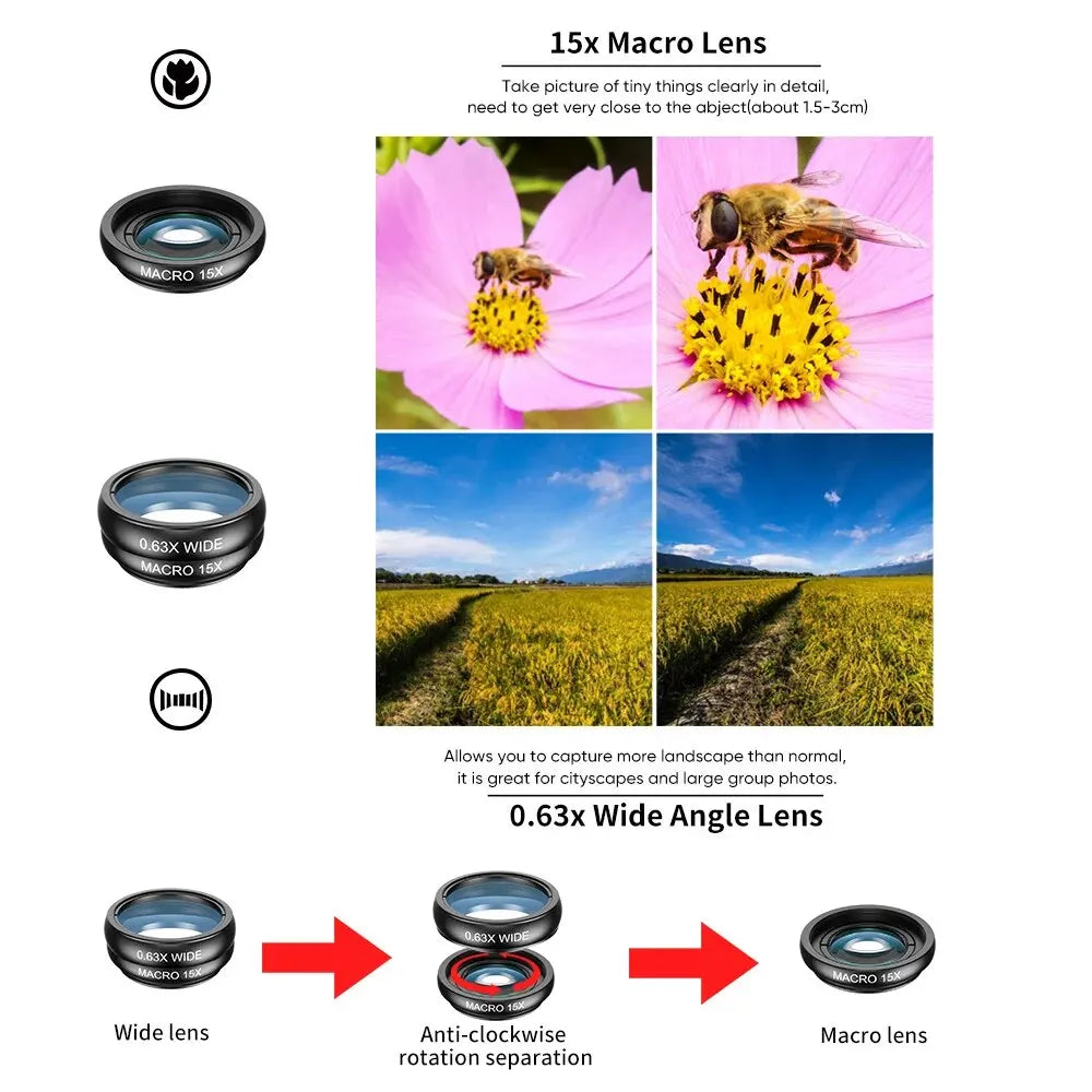 APEXEL 10 in 1 Mobile Phone Lens Kit – 22X Telephoto, Fisheye, Wide Angle, Macro Lens & CPL Star Flow Filters for Smartphones