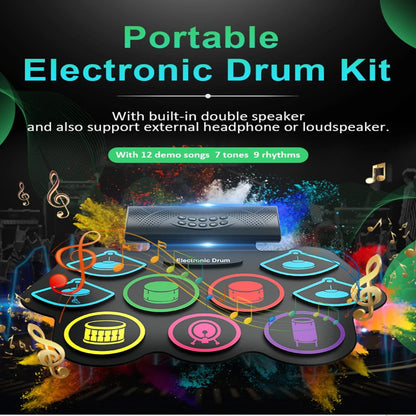 Portable USB Electronic Drum Pad Kit With Built-in Speaker